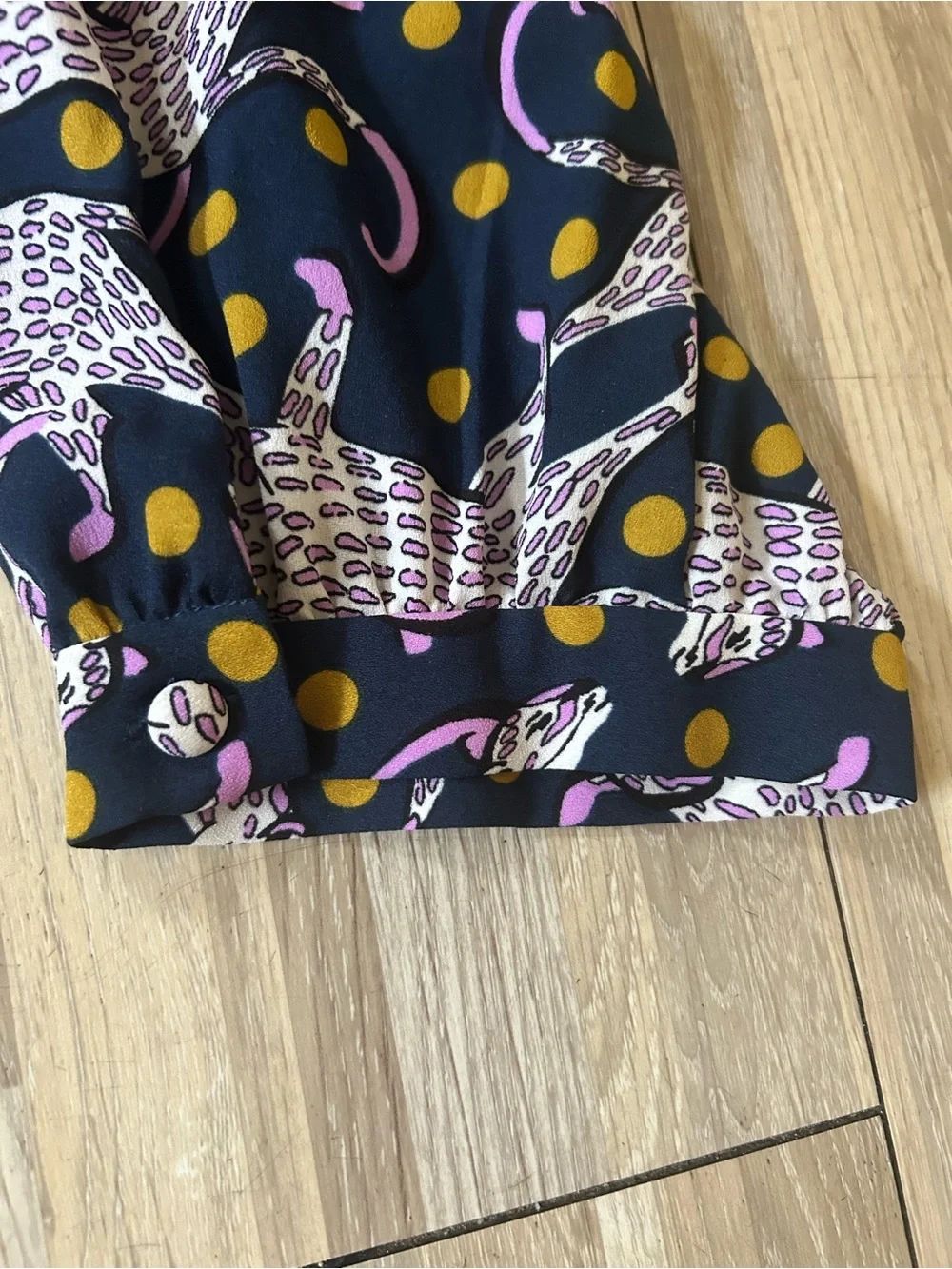 Kate Spade New York Panther Wrap Top Blouse Blue/Purple/Gold Size 14